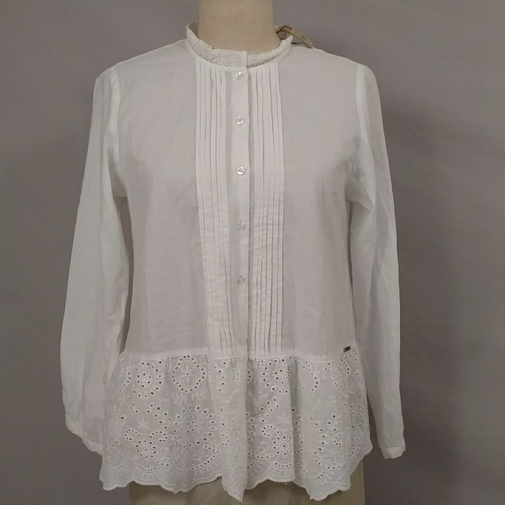 Modest Feminine White Cotton Blouse NWT DeFey 01